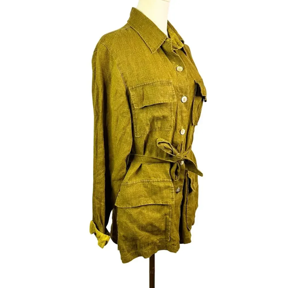 Nolt Milano Womens Jacket safari utility coat Linen  Size green color - Picture 3 of 8